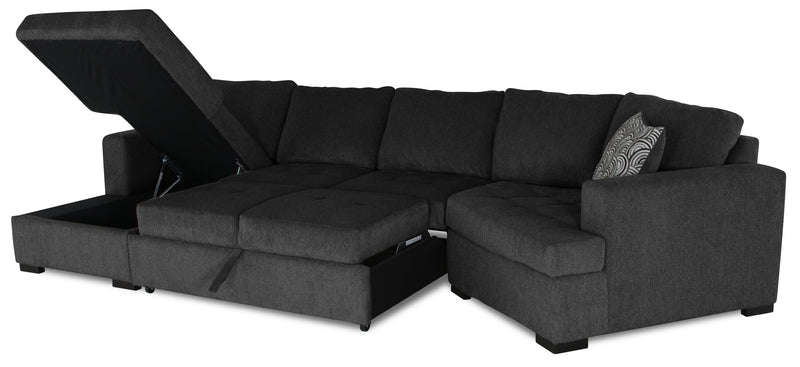 Legend 3-Piece Right-Facing Chenille Cuddler Sleeper Sectional with Chaise - Pepper 