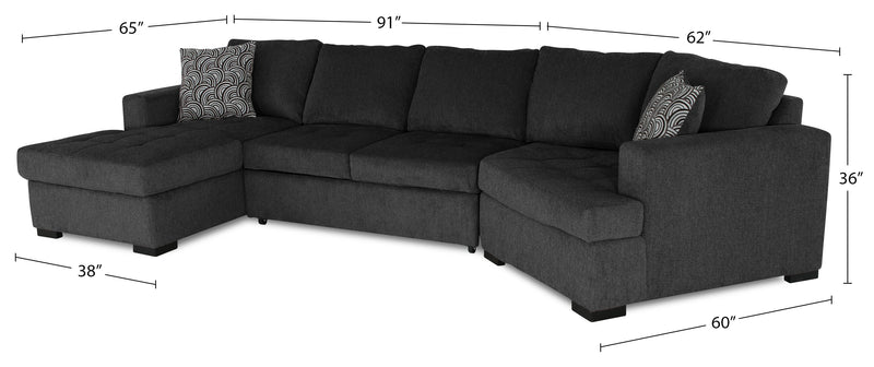 Legend 3-Piece Right-Facing Chenille Cuddler Sleeper Sectional with Chaise - Pepper 