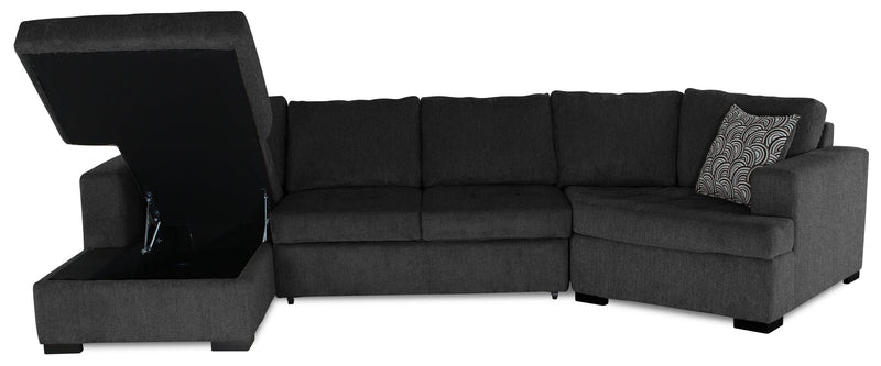 Legend 3-Piece Right-Facing Chenille Cuddler Sleeper Sectional with Chaise - Pepper 
