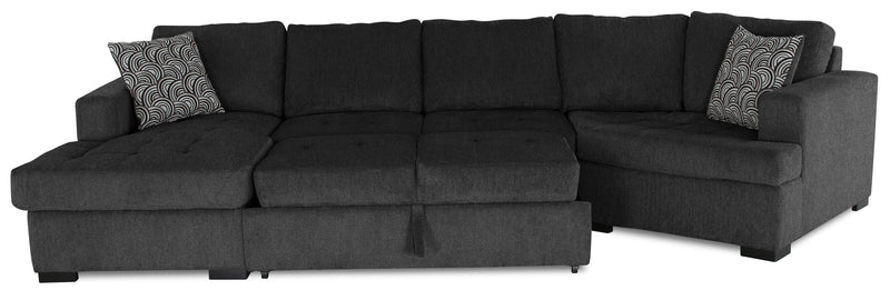 Legend 3-Piece Right-Facing Chenille Cuddler Sleeper Sectional with Chaise - Pepper 