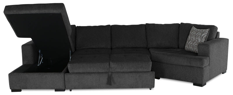 Legend 3-Piece Right-Facing Chenille Cuddler Sleeper Sectional with Chaise - Pepper 