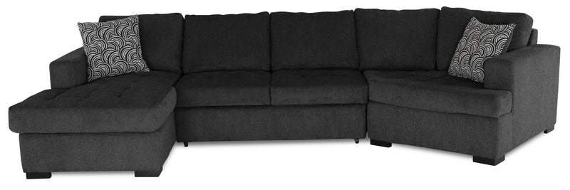 Legend 3-Piece Right-Facing Chenille Cuddler Sleeper Sectional with Chaise - Pepper 