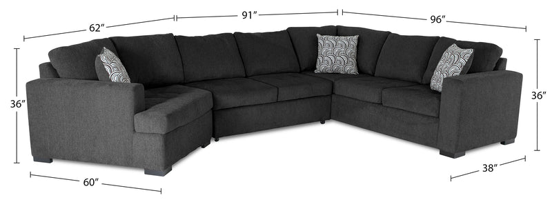Legend 3-Piece Left-Facing Chenille Cuddler Sleeper Sectional - Pepper
