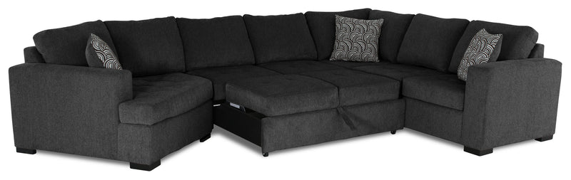 Legend 4-Piece Left-Facing Chenille Cuddler Sleeper Sectional - Pepper