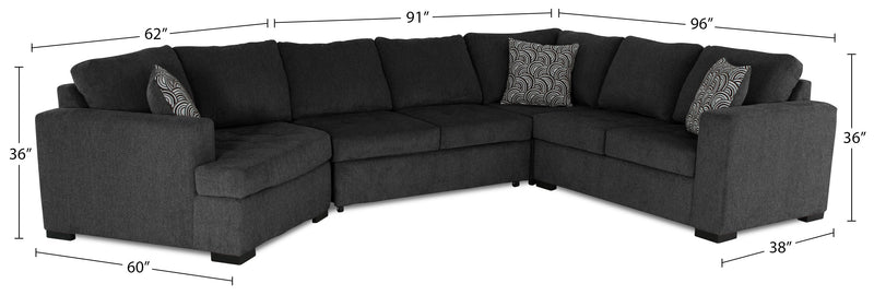 Legend 4-Piece Left-Facing Chenille Cuddler Sleeper Sectional - Pepper