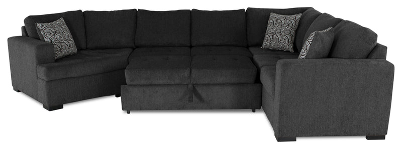 Legend 4-Piece Left-Facing Chenille Cuddler Sleeper Sectional - Pepper