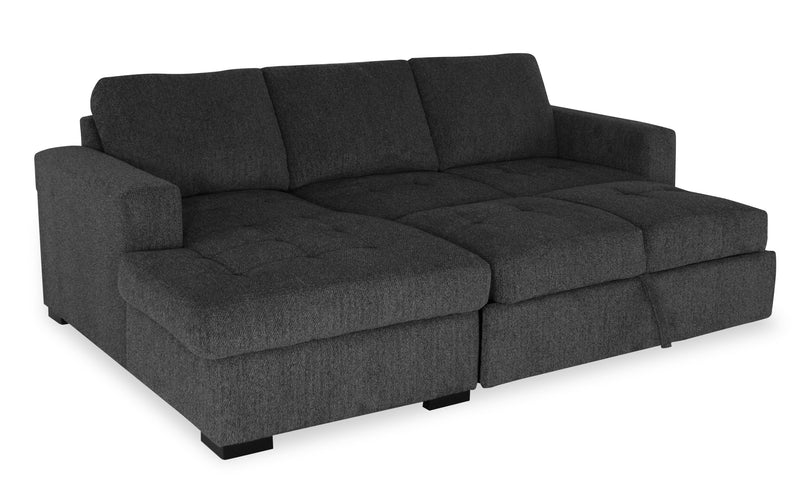 Made in Canada Legend 2-Piece Left-Facing Chenille Fabric Sleeper Sectional with Storage Chaise - Pepper Grey 
