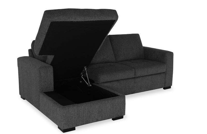 Made in Canada Legend 2-Piece Left-Facing Chenille Fabric Sleeper Sectional with Storage Chaise - Pepper Grey 