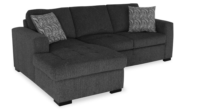 Made in Canada Legend 2-Piece Left-Facing Chenille Fabric Sleeper Sectional with Storage Chaise - Pepper Grey 