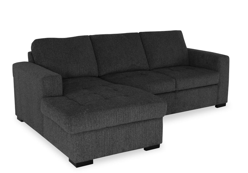 Made in Canada Legend 2-Piece Left-Facing Chenille Fabric Sleeper Sectional with Storage Chaise - Pepper Grey 