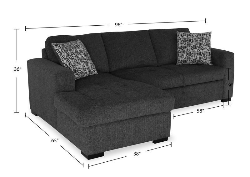 Made in Canada Legend 2-Piece Left-Facing Chenille Fabric Sleeper Sectional with Storage Chaise - Pepper Grey 