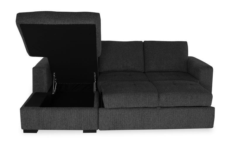 Made in Canada Legend 2-Piece Left-Facing Chenille Fabric Sleeper Sectional with Storage Chaise - Pepper Grey 