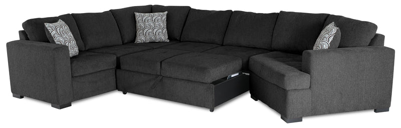 Legend 3-Piece Right-Facing Chenille Cuddler Sleeper Sectional - Pepper
