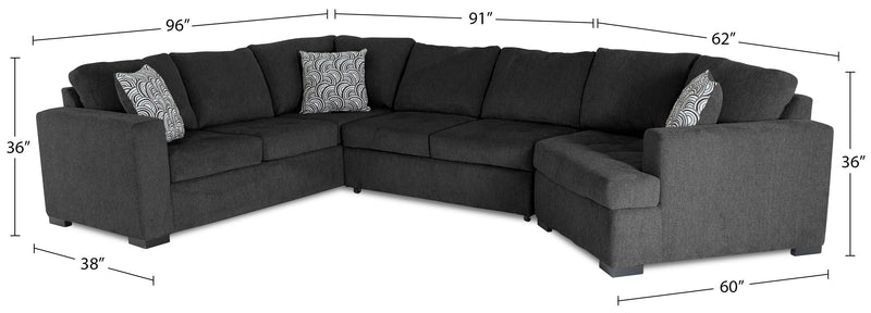 Legend 3-Piece Right-Facing Chenille Cuddler Sleeper Sectional - Pepper