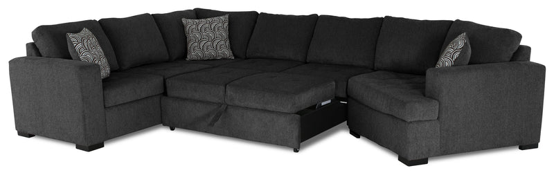 Legend 4-Piece Right-Facing Chenille Cuddler Sleeper Sectional - Pepper