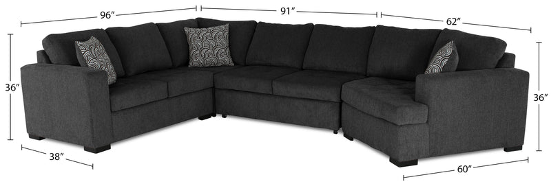 Legend 4-Piece Right-Facing Chenille Cuddler Sleeper Sectional - Pepper