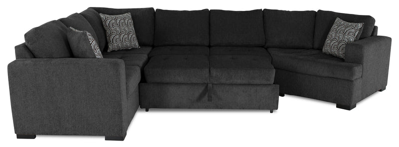 Legend 4-Piece Right-Facing Chenille Cuddler Sleeper Sectional - Pepper