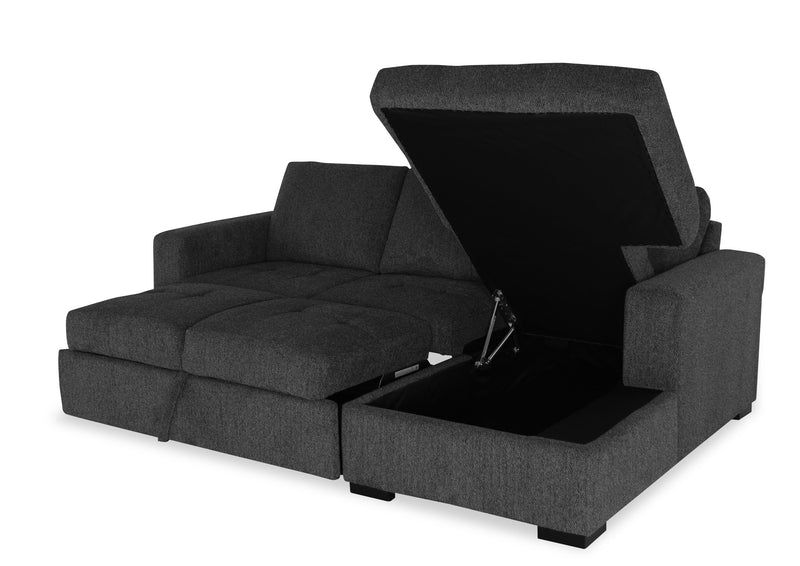 Made in Canada Legend 2-Piece Right-Facing Chenille Fabric Sleeper Sectional with Storage Chaise - Pepper Grey 
