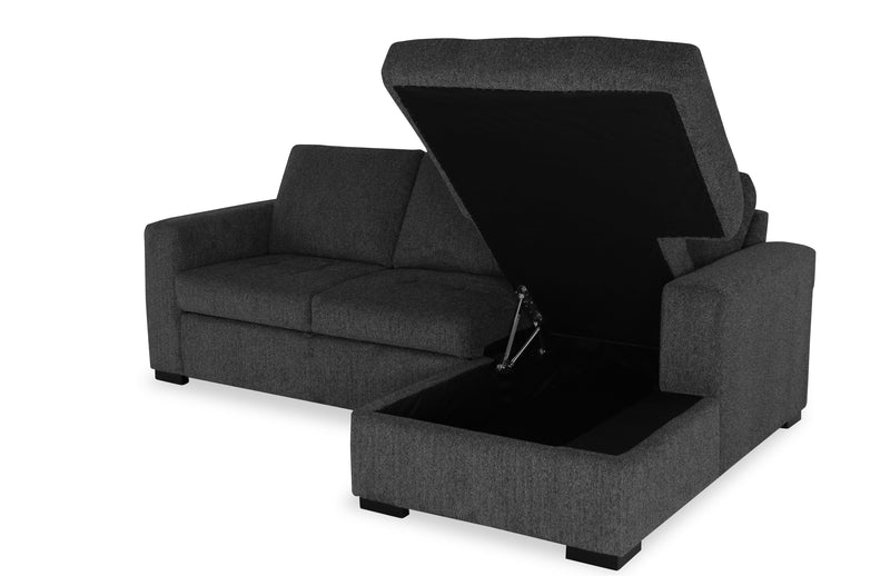 Made in Canada Legend 2-Piece Right-Facing Chenille Fabric Sleeper Sectional with Storage Chaise - Pepper Grey 