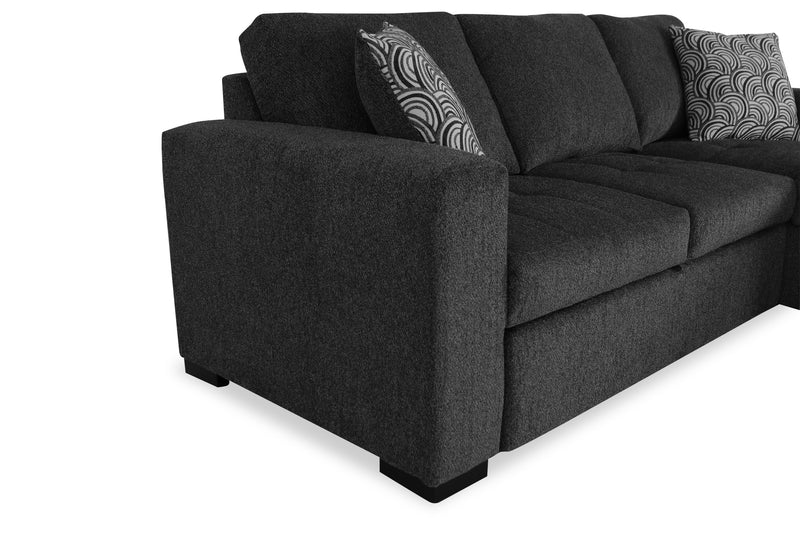 Made in Canada Legend 2-Piece Right-Facing Chenille Fabric Sleeper Sectional with Storage Chaise - Pepper Grey 