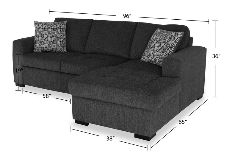 Made in Canada Legend 2-Piece Right-Facing Chenille Fabric Sleeper Sectional with Storage Chaise - Pepper Grey 
