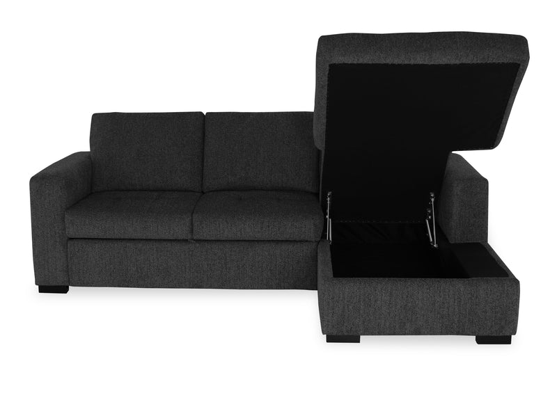 Made in Canada Legend 2-Piece Right-Facing Chenille Fabric Sleeper Sectional with Storage Chaise - Pepper Grey 