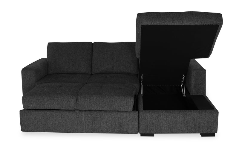 Made in Canada Legend 2-Piece Right-Facing Chenille Fabric Sleeper Sectional with Storage Chaise - Pepper Grey 