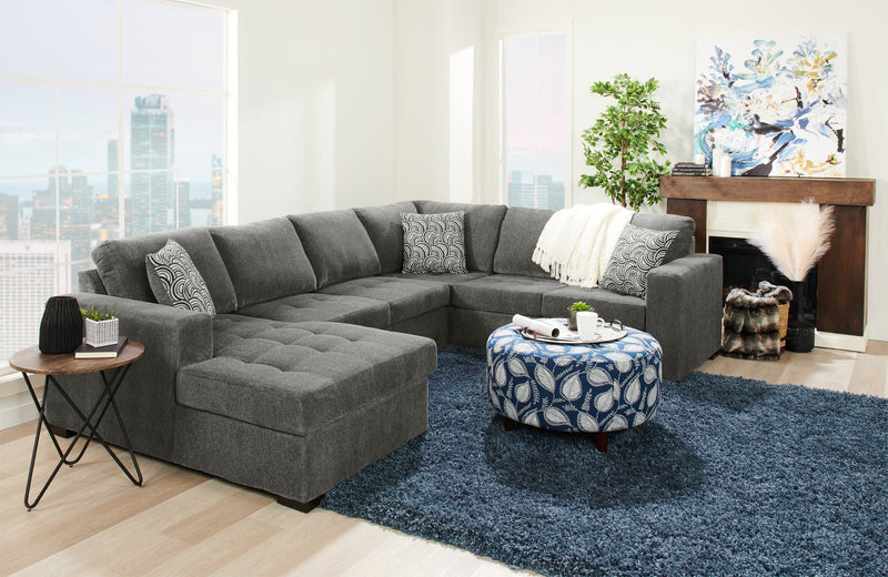Made in Canada Legend 3-Piece Left-Facing Chenille Fabric Sleeper Sectional with Storage Chaise - Pewter Brown 