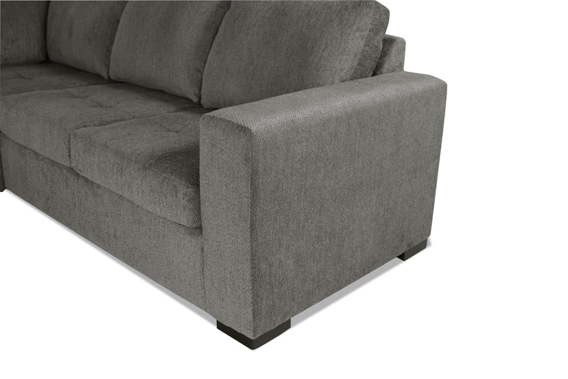 Made in Canada Legend 3-Piece Left-Facing Chenille Fabric Sleeper Sectional with Storage Chaise - Pewter Brown 