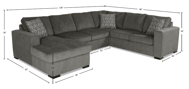 Made in Canada Legend 3-Piece Left-Facing Chenille Fabric Sleeper Sectional with Storage Chaise - Pewter Brown 