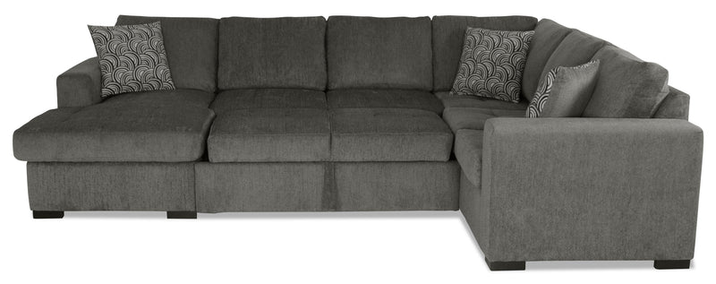 Made in Canada Legend 3-Piece Left-Facing Chenille Fabric Sleeper Sectional with Storage Chaise - Pewter Brown 