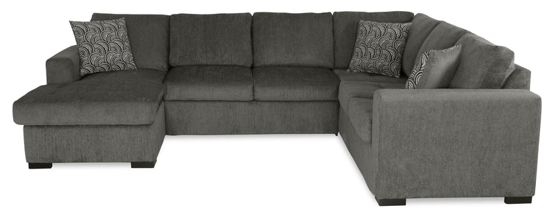 Made in Canada Legend 3-Piece Left-Facing Chenille Fabric Sleeper Sectional with Storage Chaise - Pewter Brown 