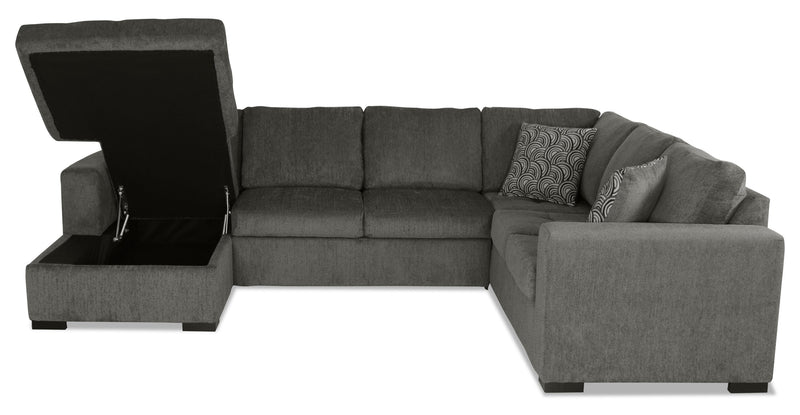 Made in Canada Legend 3-Piece Left-Facing Chenille Fabric Sleeper Sectional with Storage Chaise - Pewter Brown 