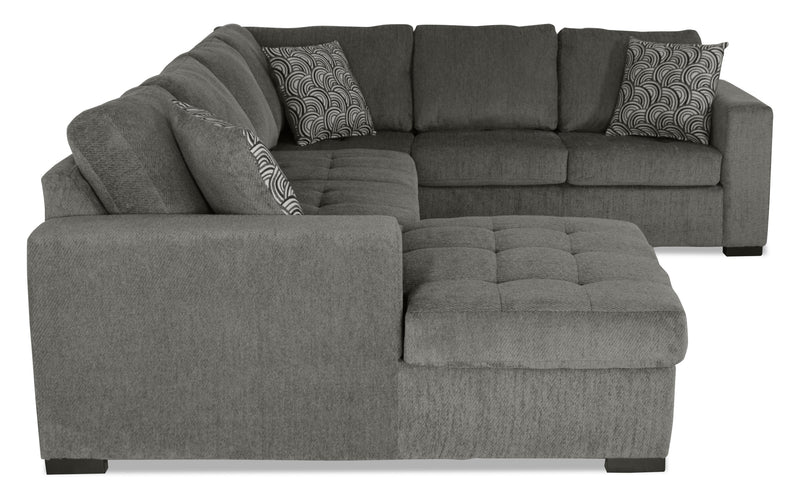 Made in Canada Legend 3-Piece Left-Facing Chenille Fabric Sleeper Sectional with Storage Chaise - Pewter Brown 