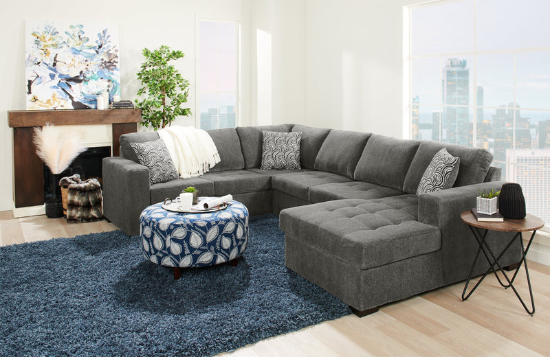 Made in Canada Legend 3-Piece Right-Facing Chenille Fabric Sleeper Sectional with Storage Chaise - Pewter Brown 