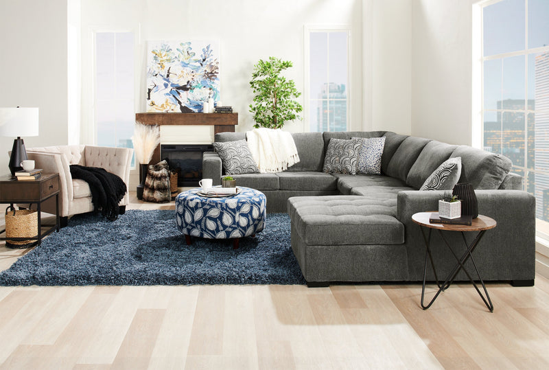 Made in Canada Legend 3-Piece Right-Facing Chenille Fabric Sleeper Sectional with Storage Chaise - Pewter Brown 