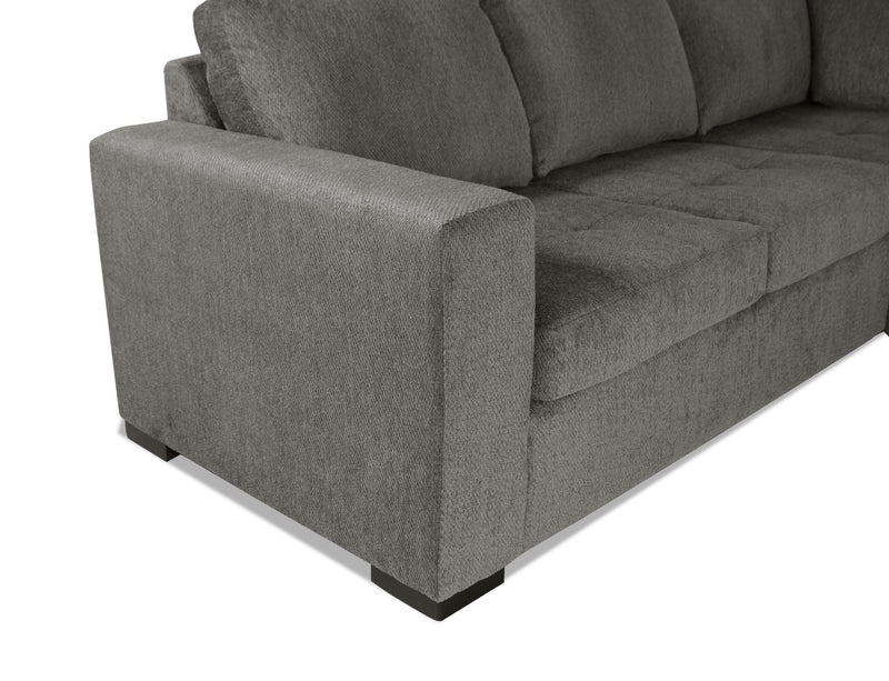 Made in Canada Legend 3-Piece Right-Facing Chenille Fabric Sleeper Sectional with Storage Chaise - Pewter Brown 