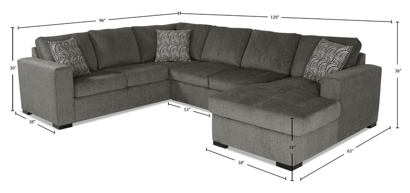 Made in Canada Legend 3-Piece Right-Facing Chenille Fabric Sleeper Sectional with Storage Chaise - Pewter Brown 