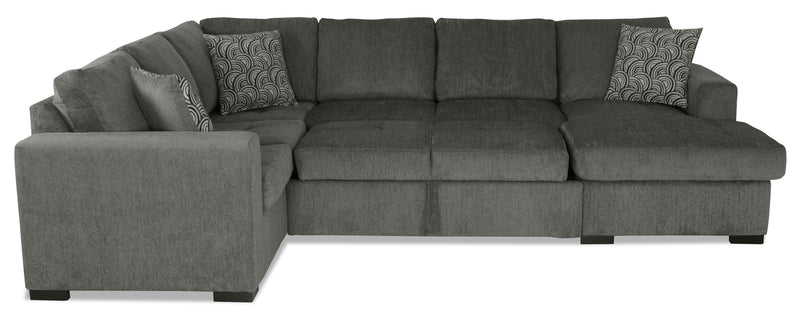 Made in Canada Legend 3-Piece Right-Facing Chenille Fabric Sleeper Sectional with Storage Chaise - Pewter Brown 