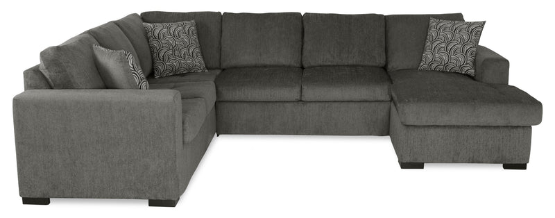Made in Canada Legend 3-Piece Right-Facing Chenille Fabric Sleeper Sectional with Storage Chaise - Pewter Brown 