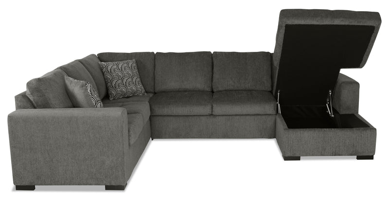 Made in Canada Legend 3-Piece Right-Facing Chenille Fabric Sleeper Sectional with Storage Chaise - Pewter Brown 