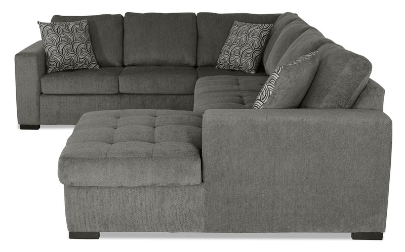 Made in Canada Legend 3-Piece Right-Facing Chenille Fabric Sleeper Sectional with Storage Chaise - Pewter Brown 
