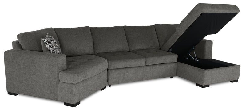 Legend 3-Piece Left-Facing Chenille Cuddler Sleeper Sectional with Chaise - Pewter