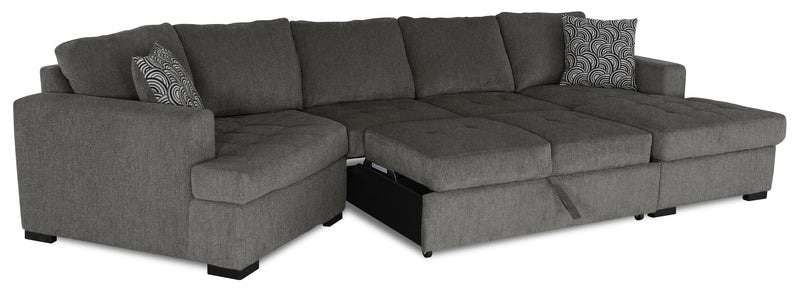 Legend 3-Piece Left-Facing Chenille Cuddler Sleeper Sectional with Chaise - Pewter