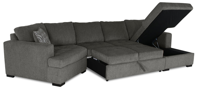 Legend 3-Piece Left-Facing Chenille Cuddler Sleeper Sectional with Chaise - Pewter