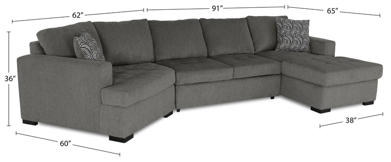 Legend 3-Piece Left-Facing Chenille Cuddler Sleeper Sectional with Chaise - Pewter