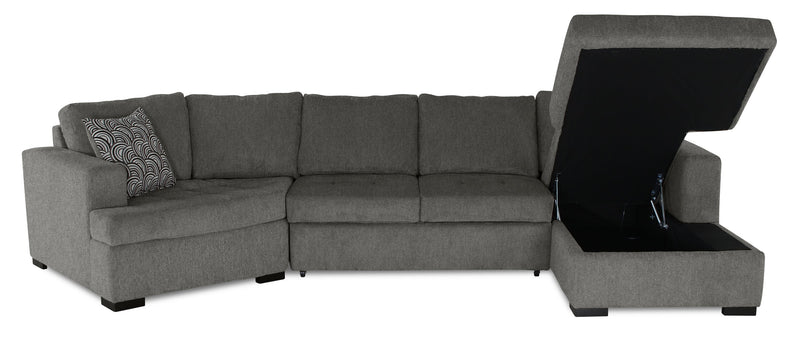 Legend 3-Piece Left-Facing Chenille Cuddler Sleeper Sectional with Chaise - Pewter