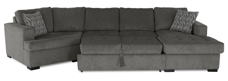 Legend 3-Piece Left-Facing Chenille Cuddler Sleeper Sectional with Chaise - Pewter