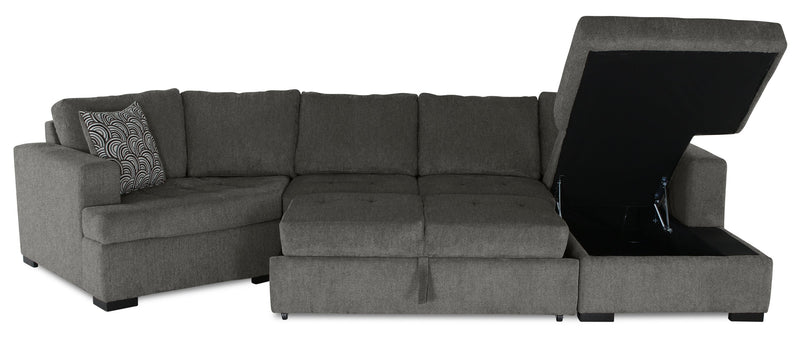 Legend 3-Piece Left-Facing Chenille Cuddler Sleeper Sectional with Chaise - Pewter