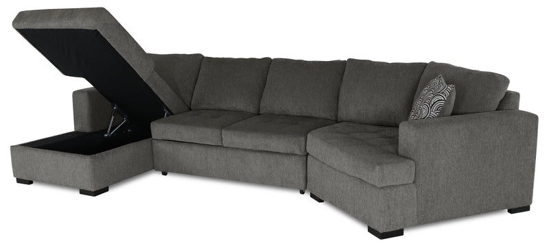Legend 3-Piece Right-Facing Chenille Cuddler Sleeper Sectional with Chaise - Pewter